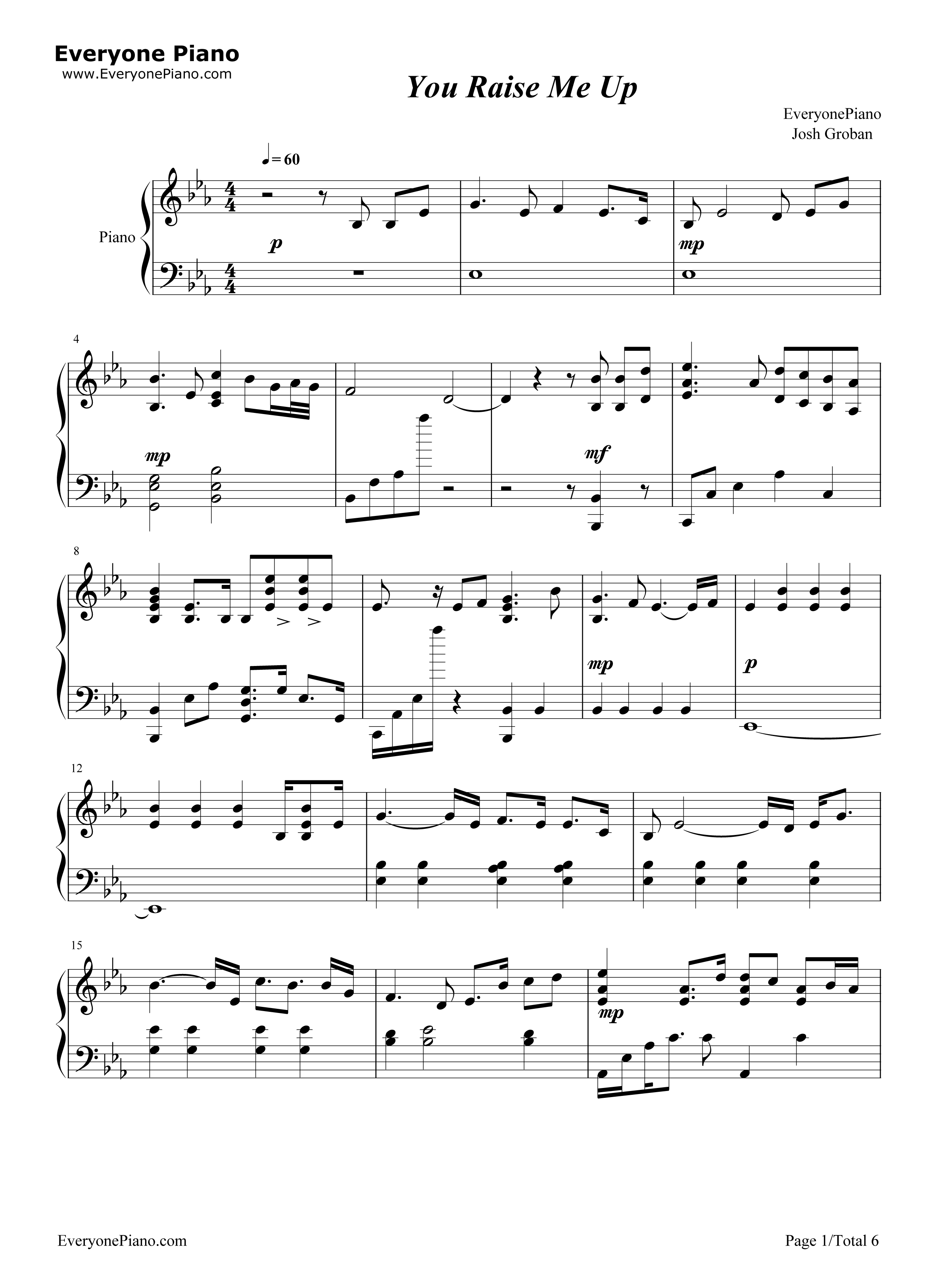 You Raise Me UpJosh Groban五线谱预览1钢琴谱文件(五线谱、双手简谱、数字谱、Midi、PDF)免费下载