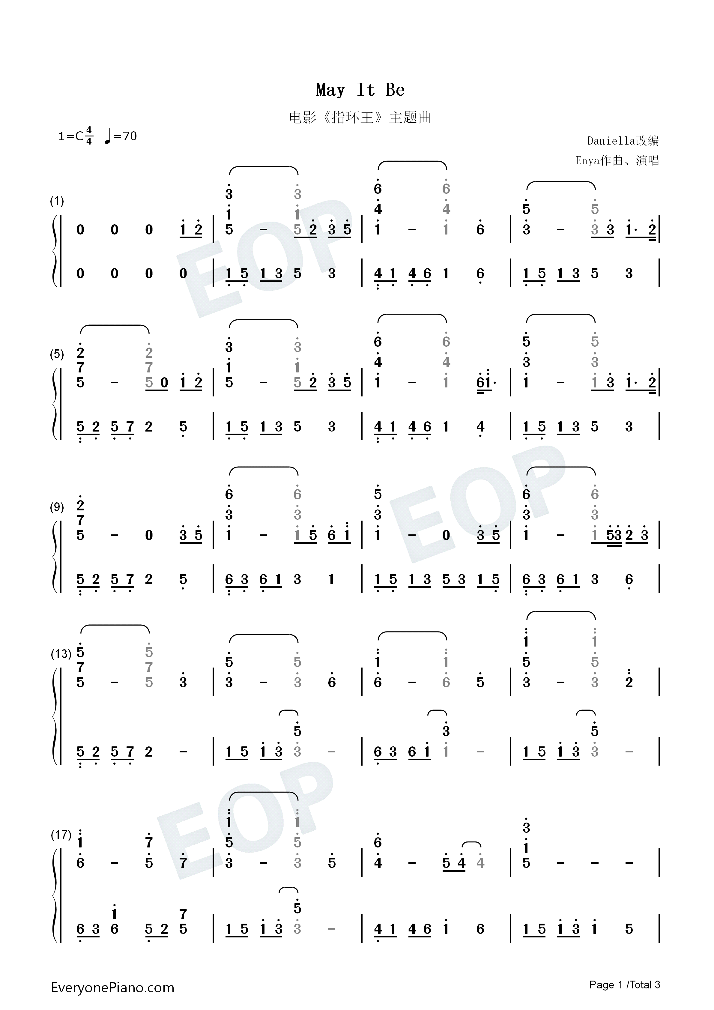 may it be-魔戒主题曲-钢琴谱文件(五线谱,双手简谱,数字谱,midi,pdf)